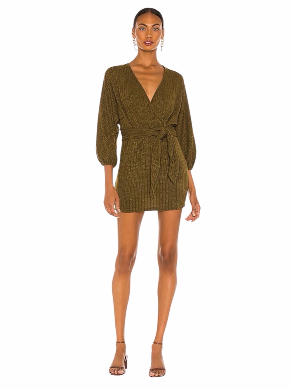 SAYLOR Kimber Dress in olive green ribbed knit V-Neck Size Small